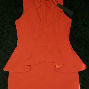 Peplum Red Knee Length Dress - Size Medium